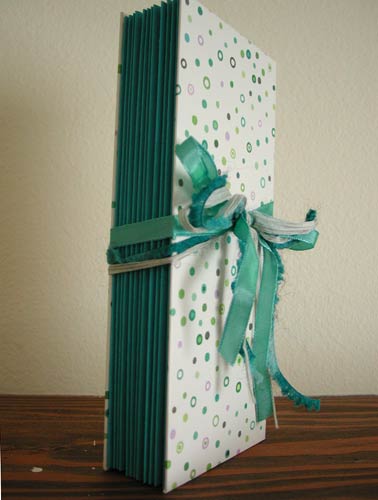 A better look at the concertina spine of the travel journal.