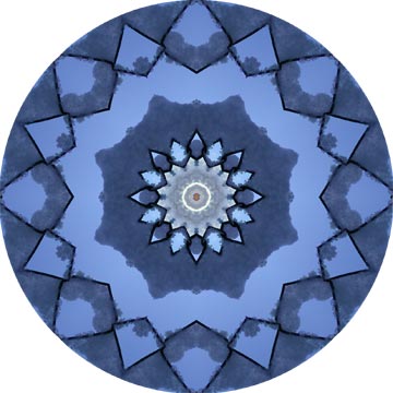 This wonderfully geometric mandala resulted from a photograph of snow on a chainlink fence.