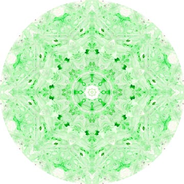 A green doily-like madala made from a marbled gesso background.