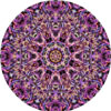 Click to view a mandala made from a purple, sparkly scarf knit by Kristi.